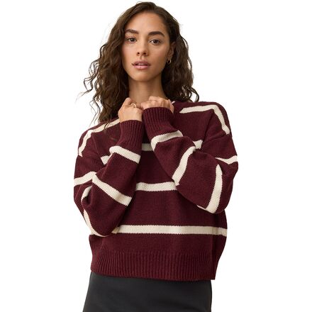(取寄) マリンレイヤー レディース ミラージュ ストライプ エコ クルーネック - ウィメンズ Marine Layer women Mirage Stripe Eco Crewneck - Women's Wine/Cream Stripe|スウィートラグ