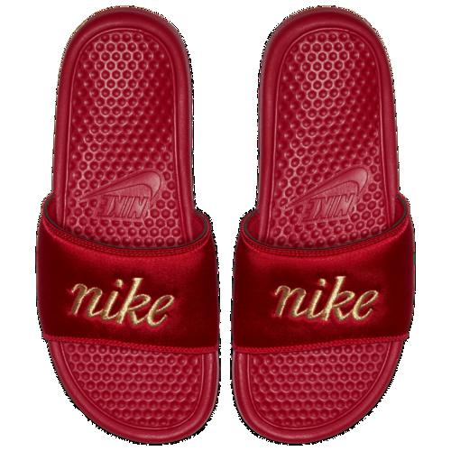 nike maroon and gold slides