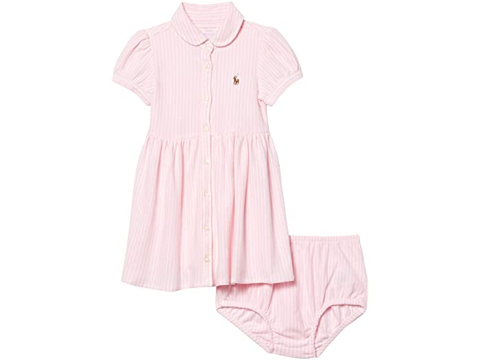 (取寄)ポロ ラルフローレン ガールズ キッズ ストライプド ニット オックスフォード ドレス (インファント) Polo Ralph Lauren Girl's Kids Striped Knit Oxford Dress (Infant) Carmel Pink White