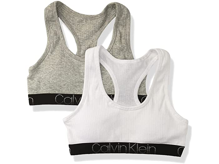 (取寄)カルバンクライン レディース コットン レイサーバック リブド 2 パック Calvin Klein Women's Cotton Racerback Ribbed Bralette, 2 Pack Heather White