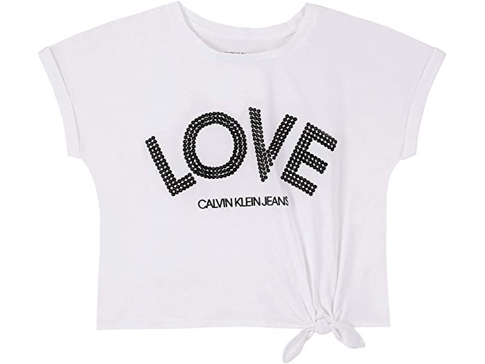 取寄 カルバンクライン ガールズ 引き分け 前面 御茶 シャツ Calvin Klein Girls Tie Front Tee Shirt S21 Love Glitter White Earthkitchen Ph