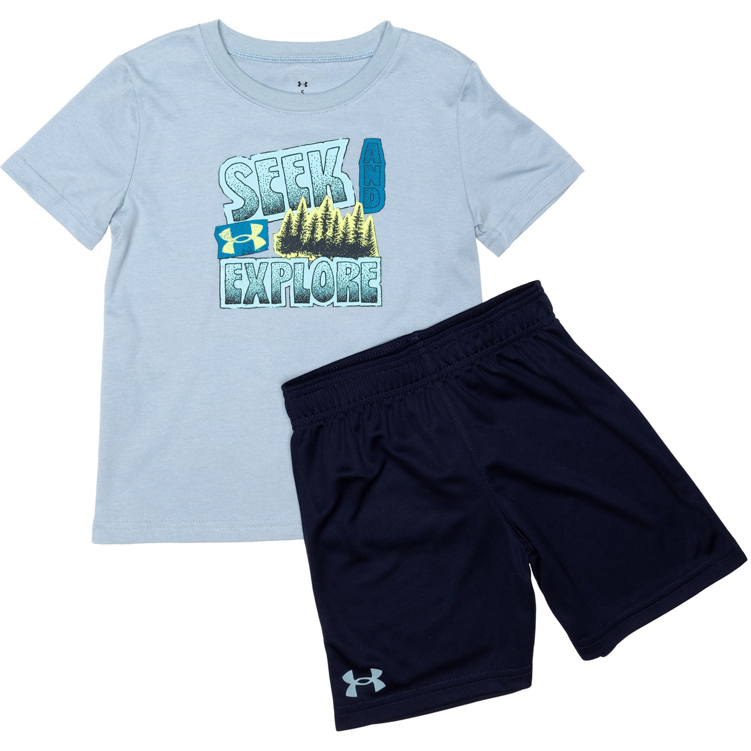 (取寄) アンダーアーマー リトル ボーイズ シーク アンド エクスプロア T-シャツ アンド ショーツ セット - ショート スリーブ Under Armour Little Boys Seek and Explore T-Shirt and Shorts Set - Short Sleeve Harbor Blue画像