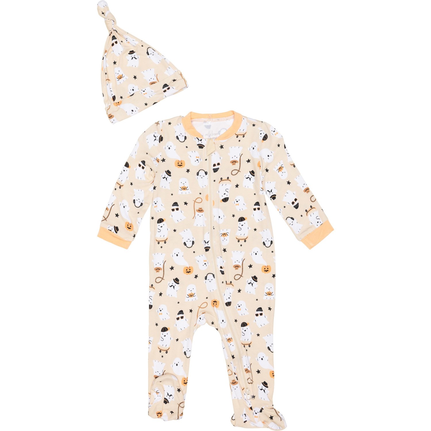 (取寄) ミルクベリー インファント ボーイズ ゴースト ハロウィーン カバーオール アンド ハット セット - ロング スリーブ MILKBERRY Infant Boys Ghost Halloween Coveralls and Hat Set - Long Sleeve Multi画像