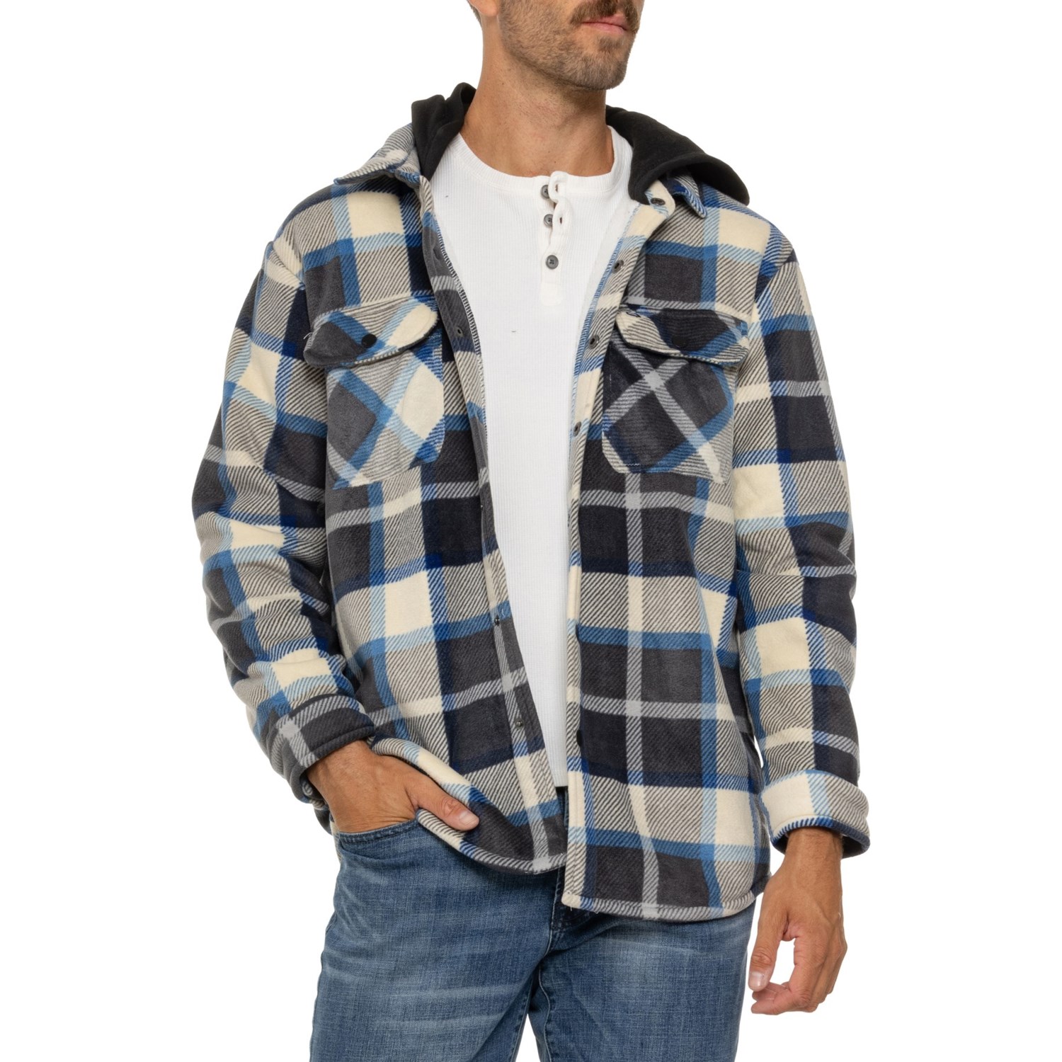 (取寄) クイックシルバー フーデット フリース スナップ-フロント シャツ ジャケット Quiksilver Hooded Fleece Snap-Front Shirt Jacket Iron