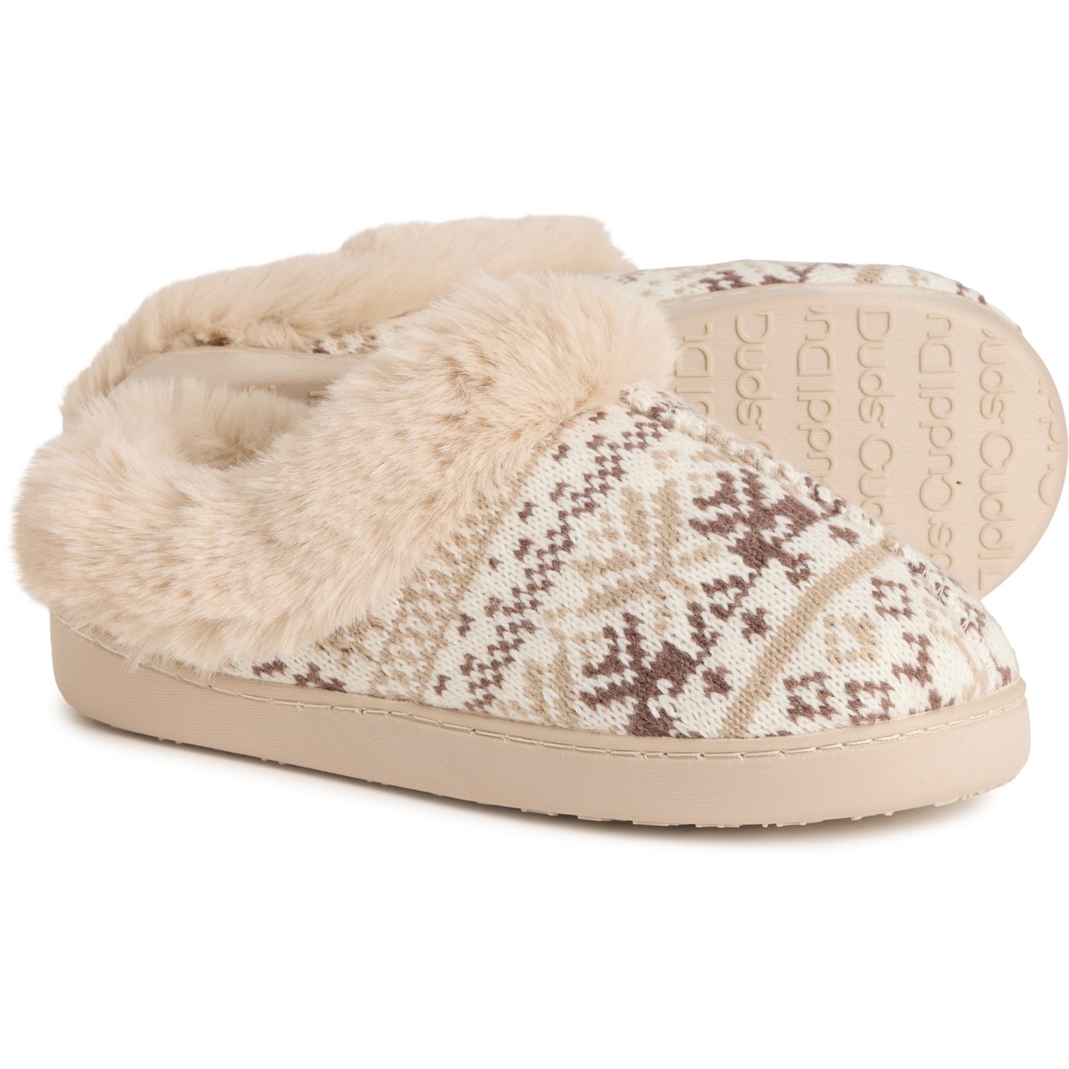 (取寄) カドルダッツ レディース フェア アイル ニット スリッパ Cuddl Duds women Fair Isle Knit Slippers (For Women) Ivory /Simply Taupe
