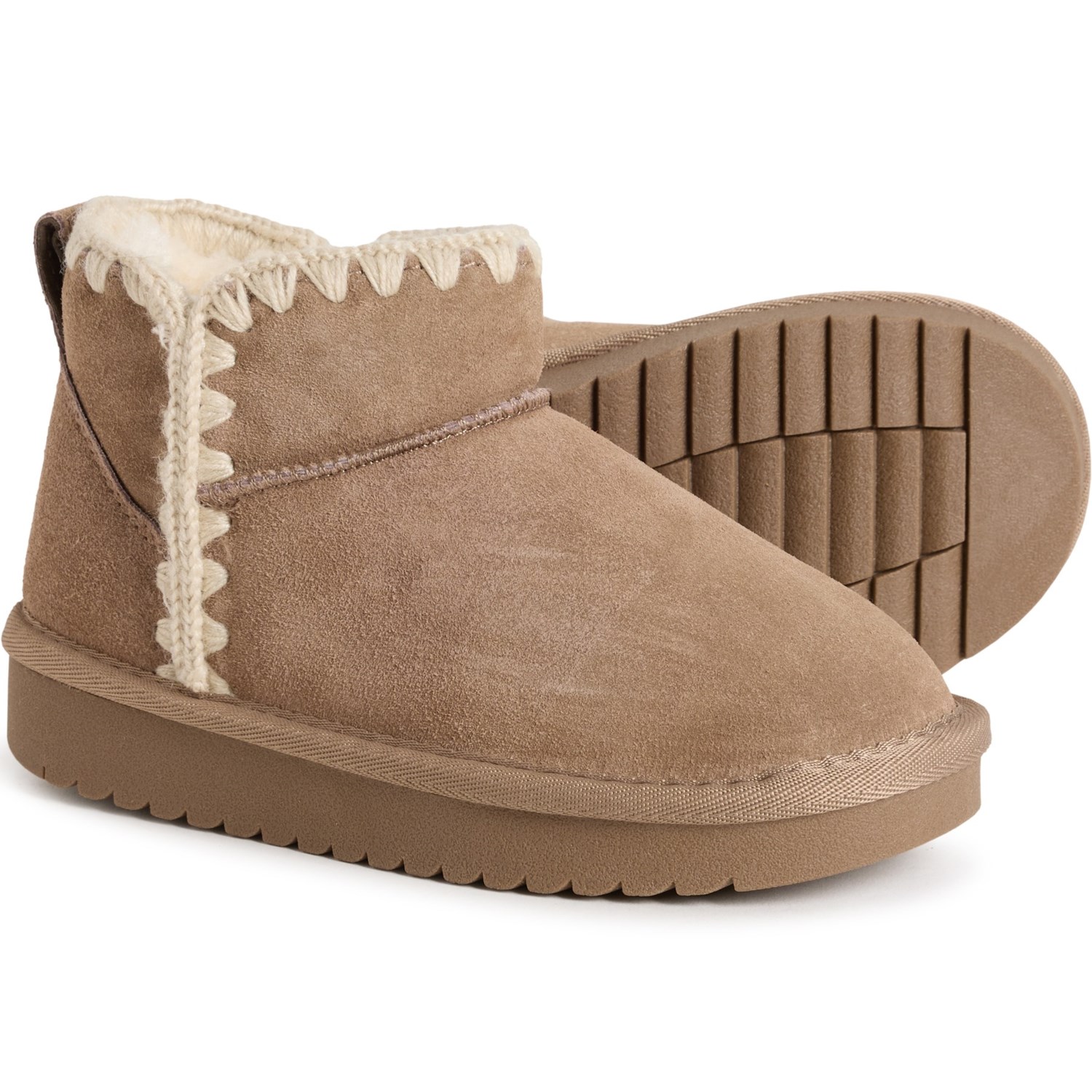 (取寄) ガールズ ステラ ミニ ステッチド フェイク-シアリング ブーツ - スエード Greystone Girls Stella Mini Stitched Faux-Shearling Boots - Suede Taupe