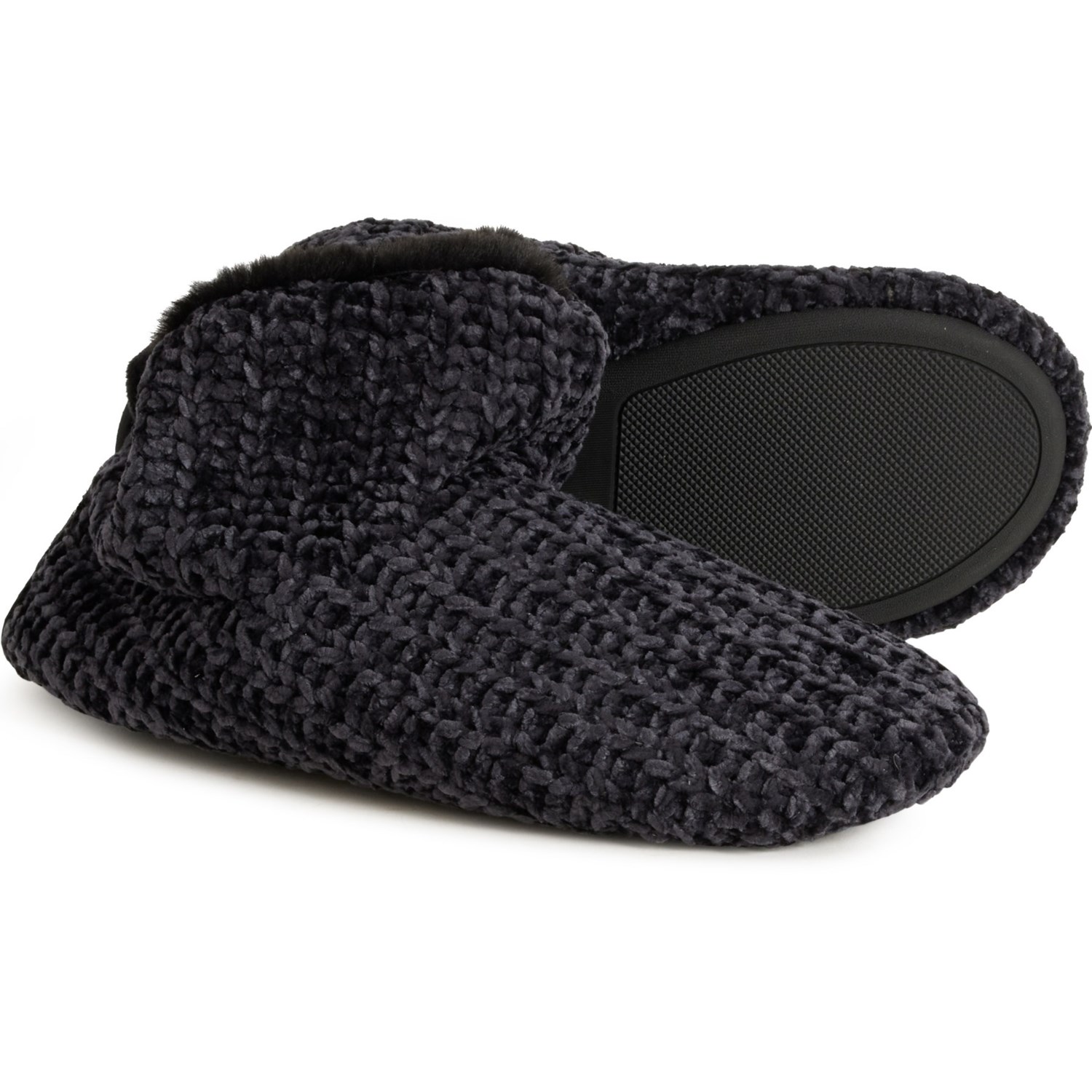 (取寄) ディアフォームズ レディース シュニール ブーティ スリッパ Dearfoams women Chenille Bootie Slippers (For Women) Black