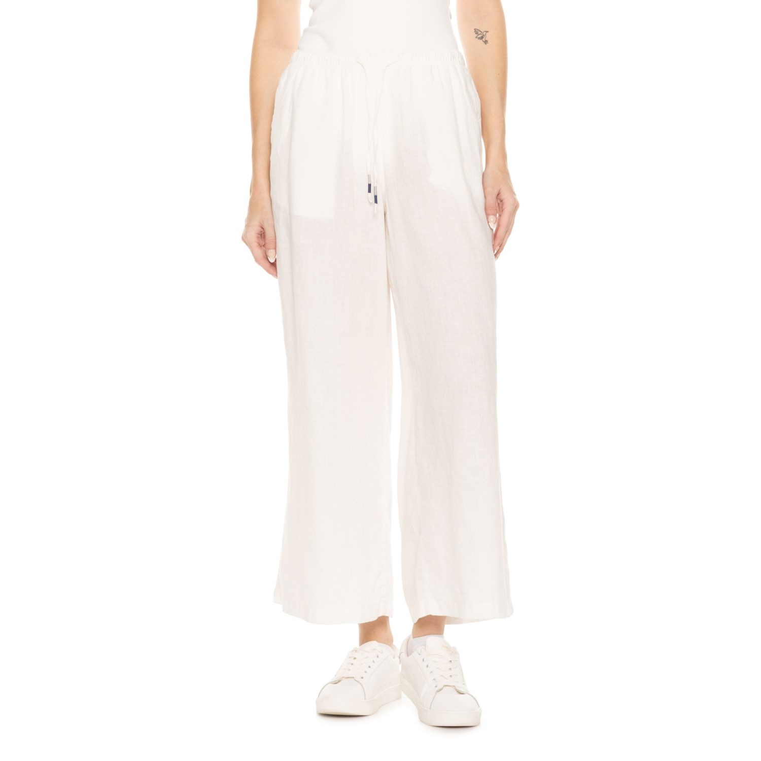 (取寄) ソリッド ワイド レッグ パンツ - リネン Calypso St. Barth Solid Wide Leg Pants - Linen Coconut Milk / Placed Hibiscus Floral