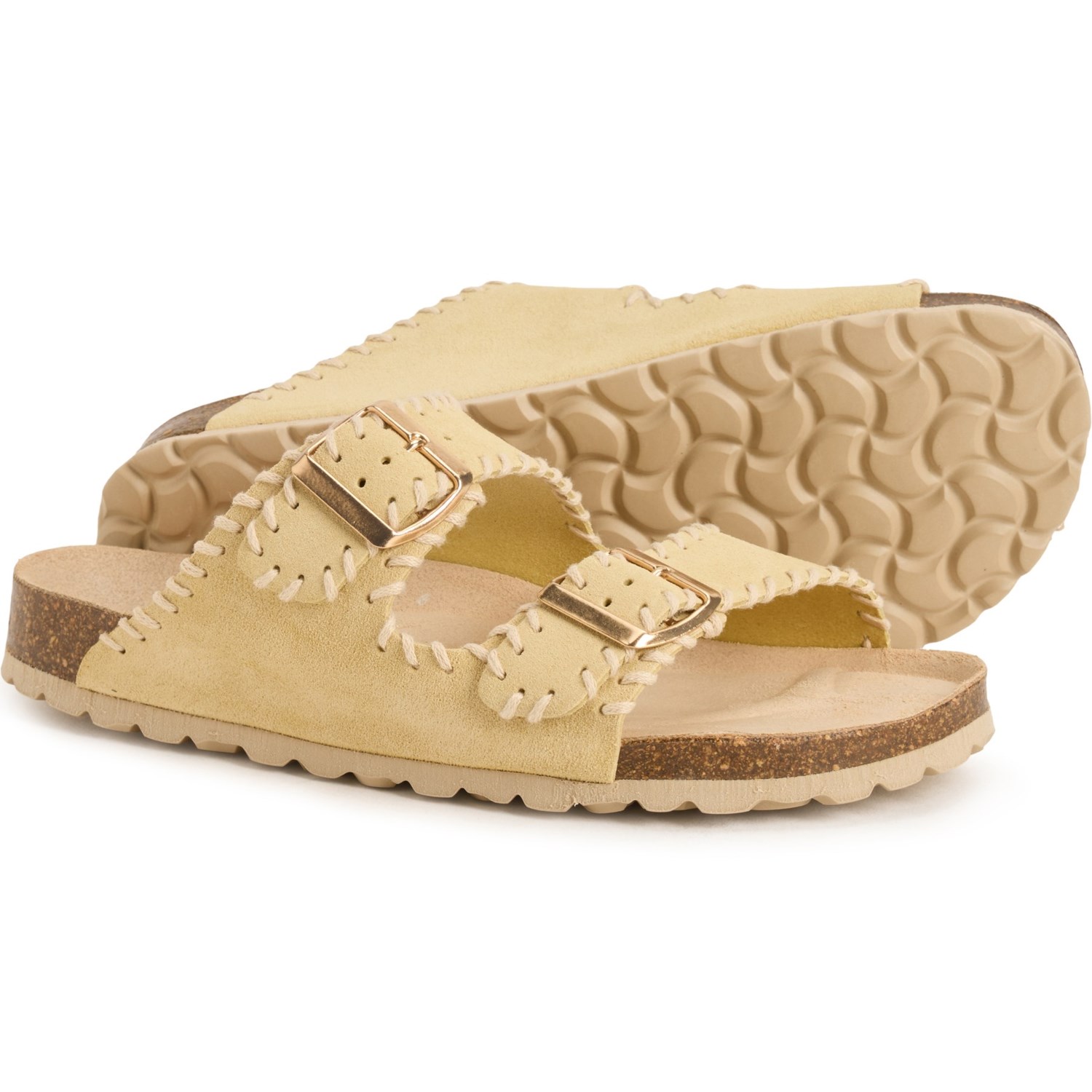 (取寄) オーテンティ レディース メイド イン スペイン ステッチド 2-バンド サンダル - スエード Autenti women Made in Spain Stitched Two-Band Sandals - Suede (For Women) Butter Yellow In Suede|スウィートラグ