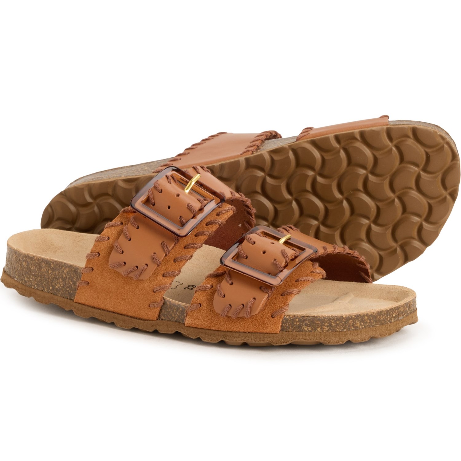 (取寄) オーテンティ レディース メイド イン スペイン ステッチド 2-バンド サンダル - スエード Autenti women Made in Spain Stitched Two-Band Sandals - Suede (For Women) Camel|スウィートラグ