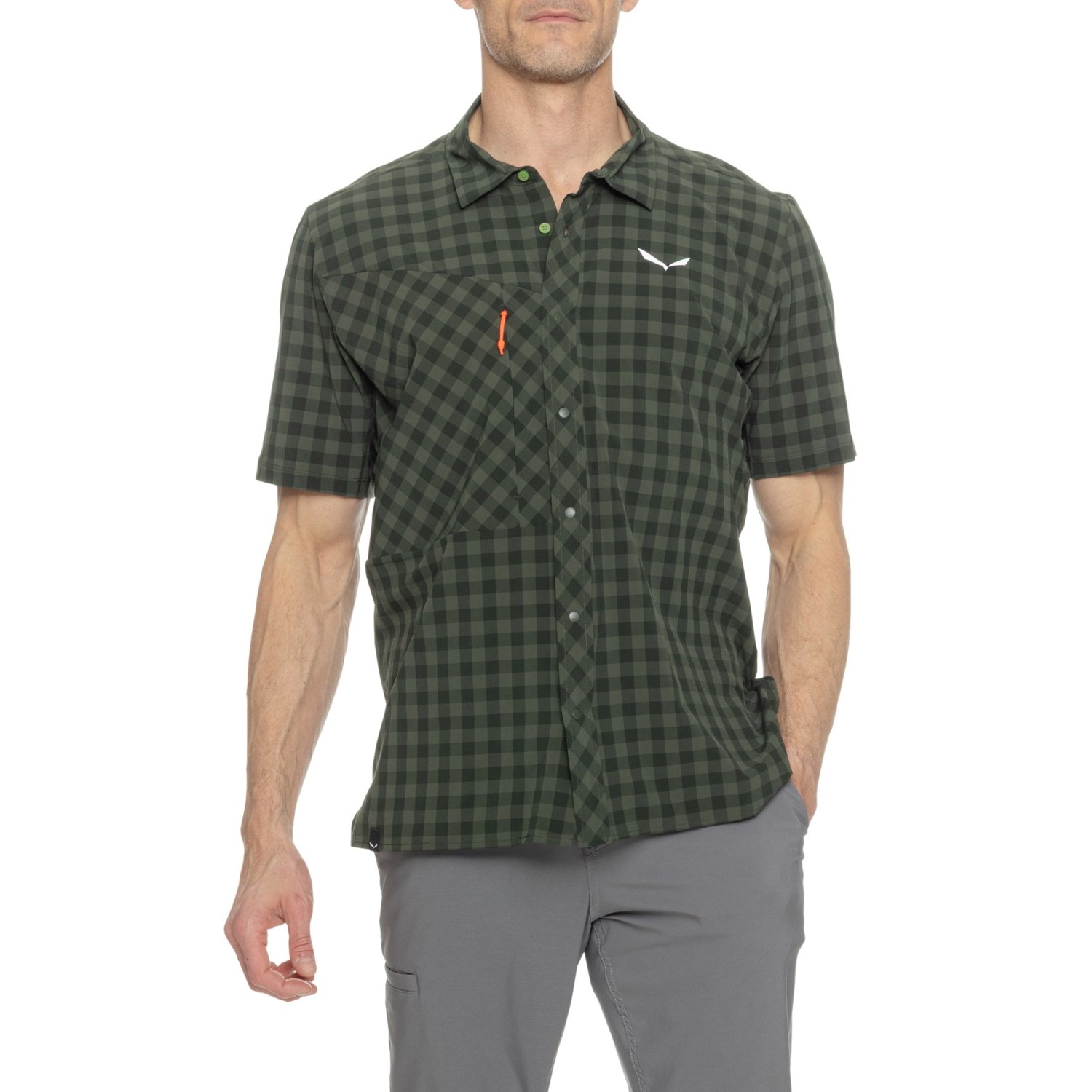 (取寄) サレワ メンズ サレワ プエツ ドライ T-シャツ - スナップ フロント, ショート スリーブ Salewa men Puez Dry T-Shirt - Snap Front, Short Sleeve Dark Olive|スウィートラグ