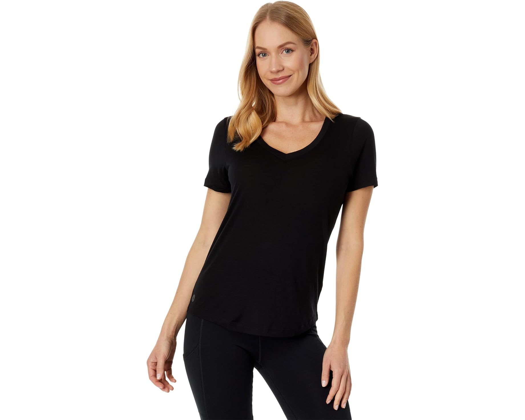 (取寄) スマートウール レディース アクティブ ウルトラライト V-ネック ショート スリーブ Smartwool women Active Ultralite V-Neck Short Sleeve Black｜スウィートラグ