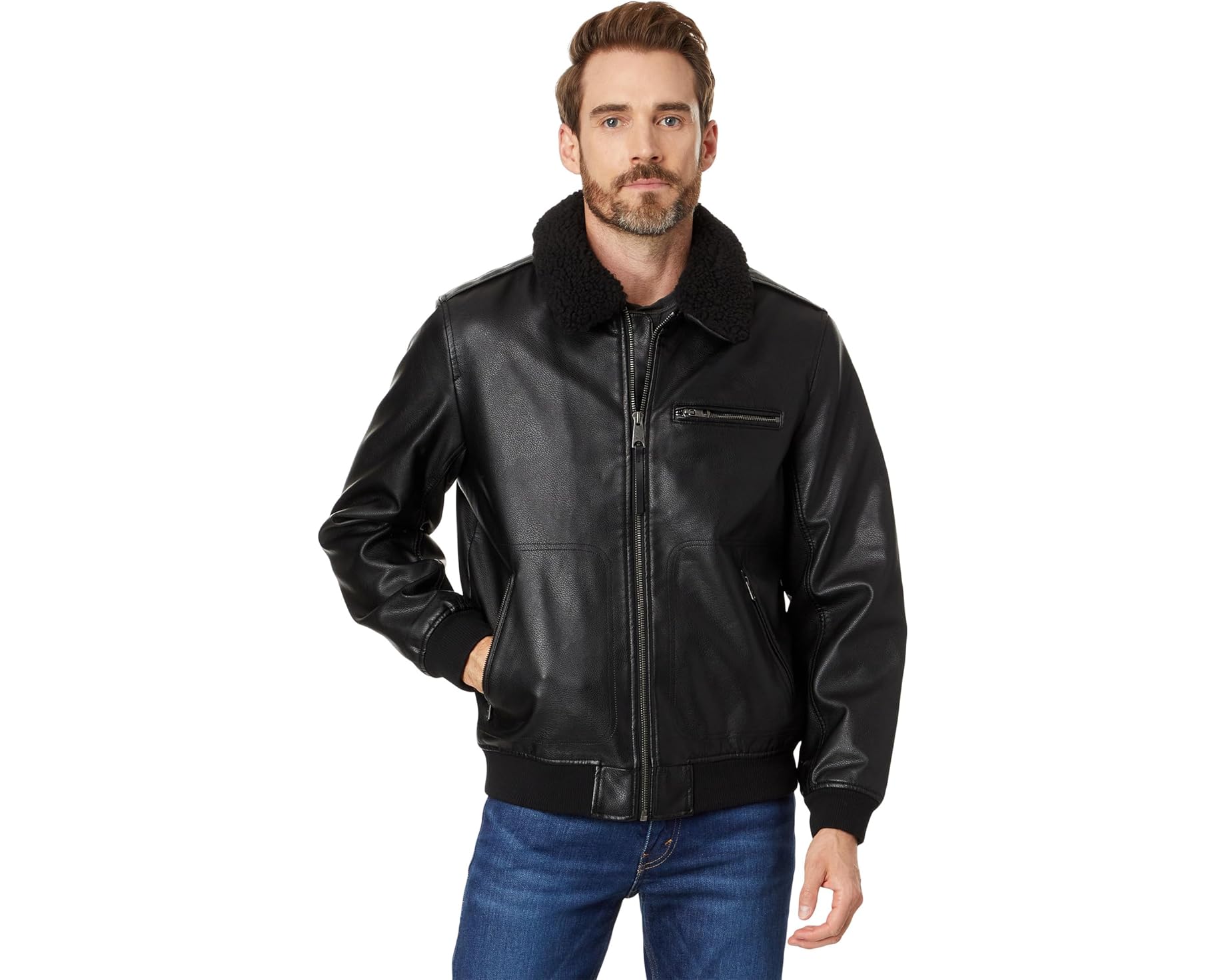 (取寄) メンズ フォー レザー ボンバー ジャケット Levi's men Faux Leather Bomber Jacket Black|スウィートラグ