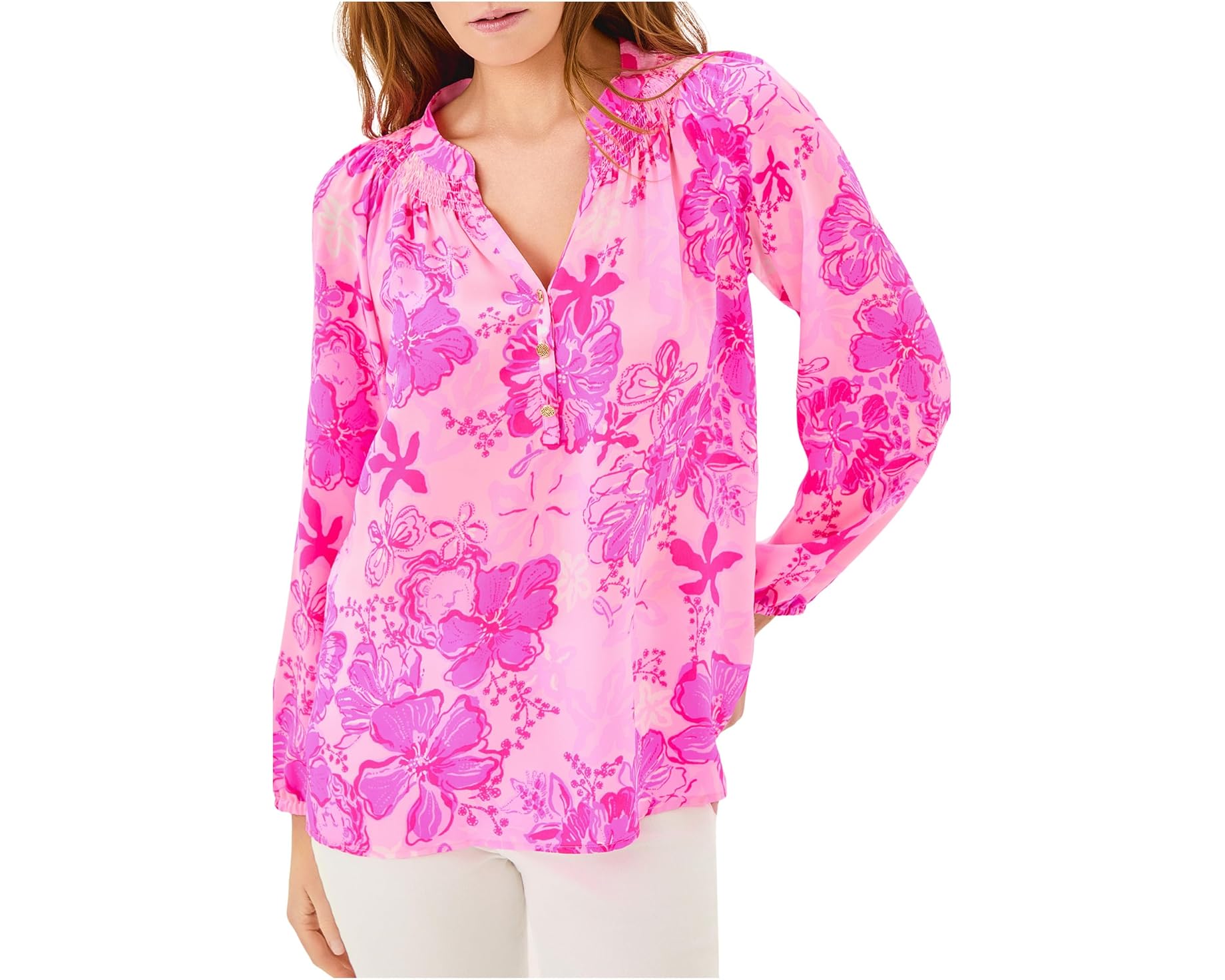 (取寄) リリー ピュリッツァー レディース エルザ トップ Lilly Pulitzer women Elsa Top Pink Supporting Squad｜スウィートラグ