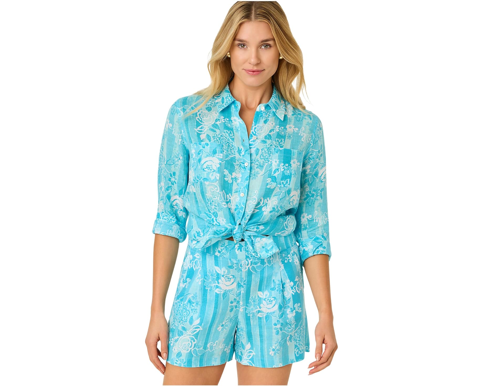 (取寄) リリー ピュリッツァー レディース シー ビュー ボタン ダウン Lilly Pulitzer women Sea View Button Down Capri Blue Roseys Petals|スウィートラグ