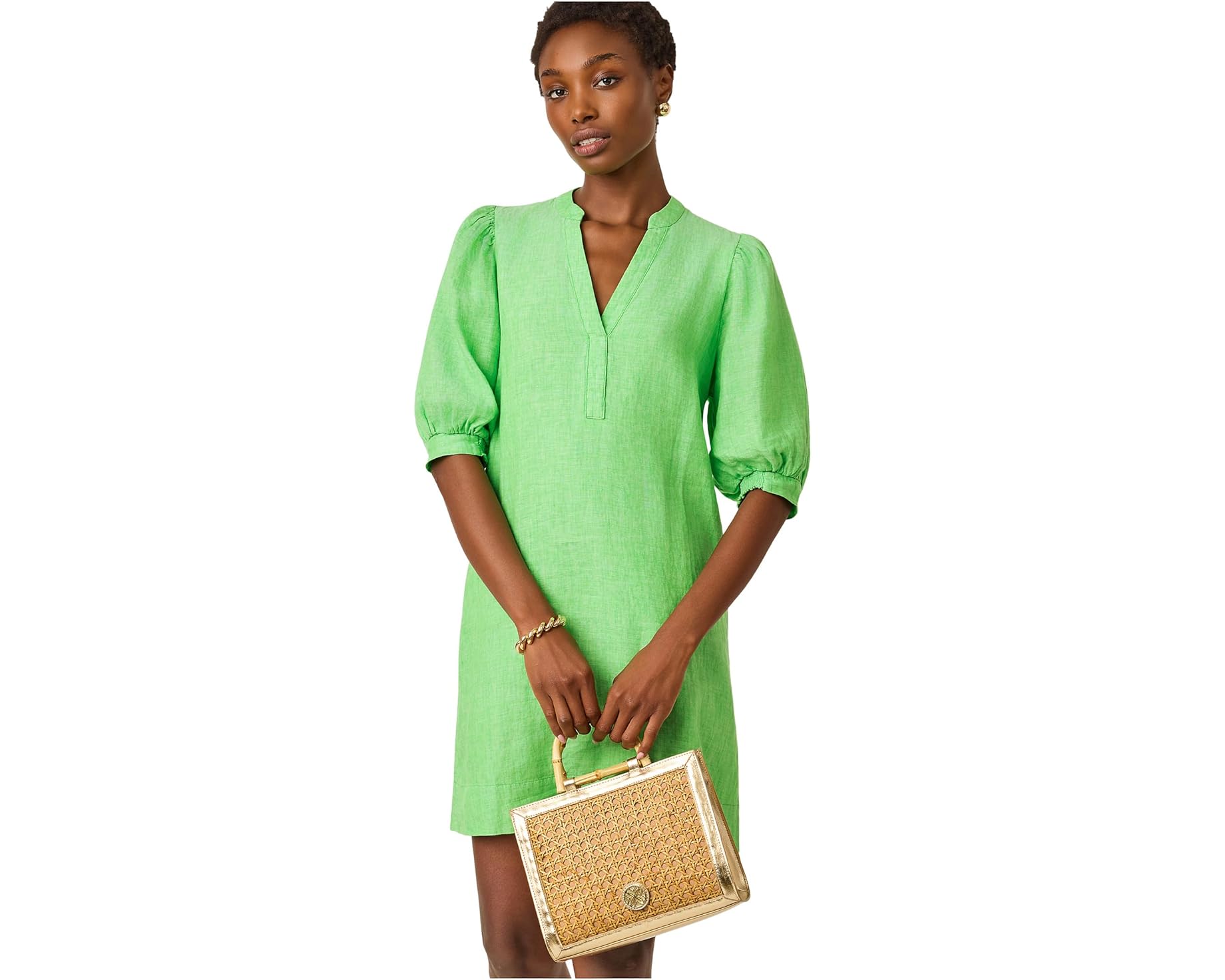 (取寄) リリー ピュリッツァー レディース ミアリー エルボー スリーブ リネン Lilly Pulitzer women Mialeigh Elbow Sleeve Linen Putting Green X Resort White|スウィートラグ