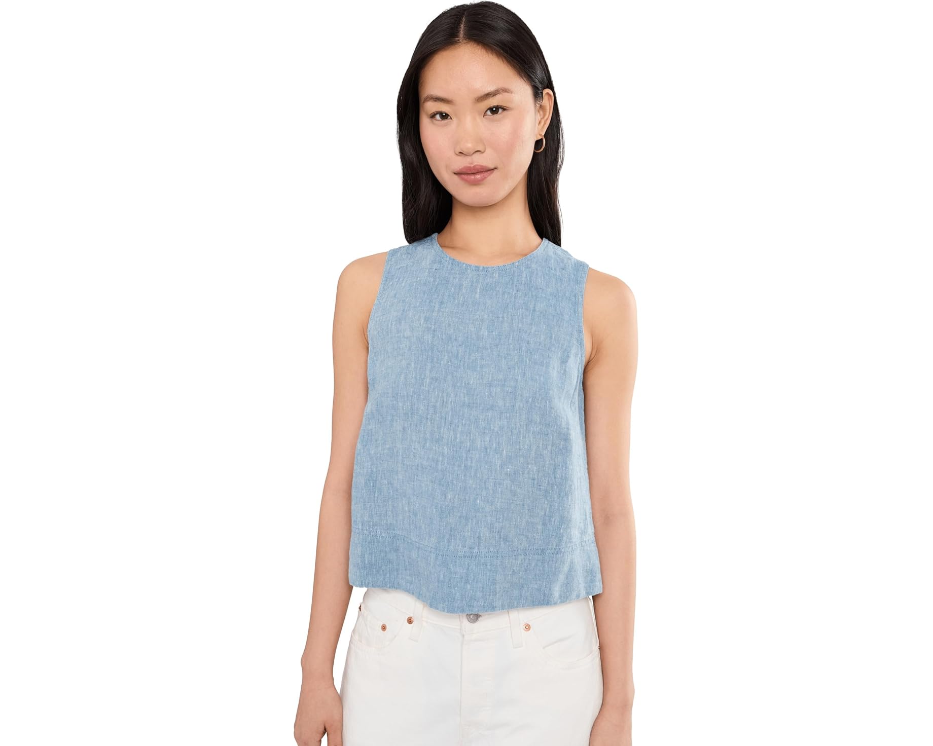 (取寄) メイドウェル レディース エンブロイダー シェル トップ イン 100パーセント リネン Madewell women Embroidered Shell Top in 100% Linen Sunfaded Blue|スウィートラグ