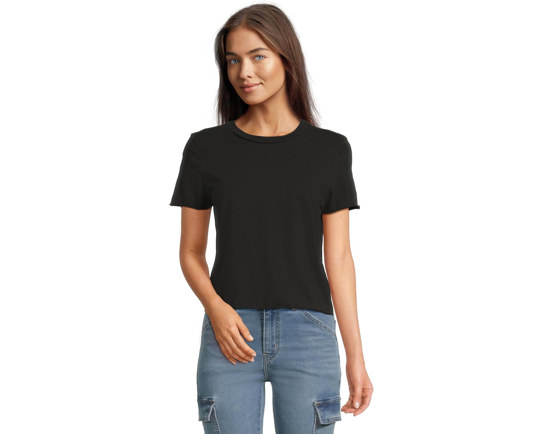 (取寄) マイケル スターズ レディース ジャッキー ロー エッジ クルー ネック ティー Michael Stars women Jackie Raw Edge Crew Neck Tee Black｜スウィートラグ