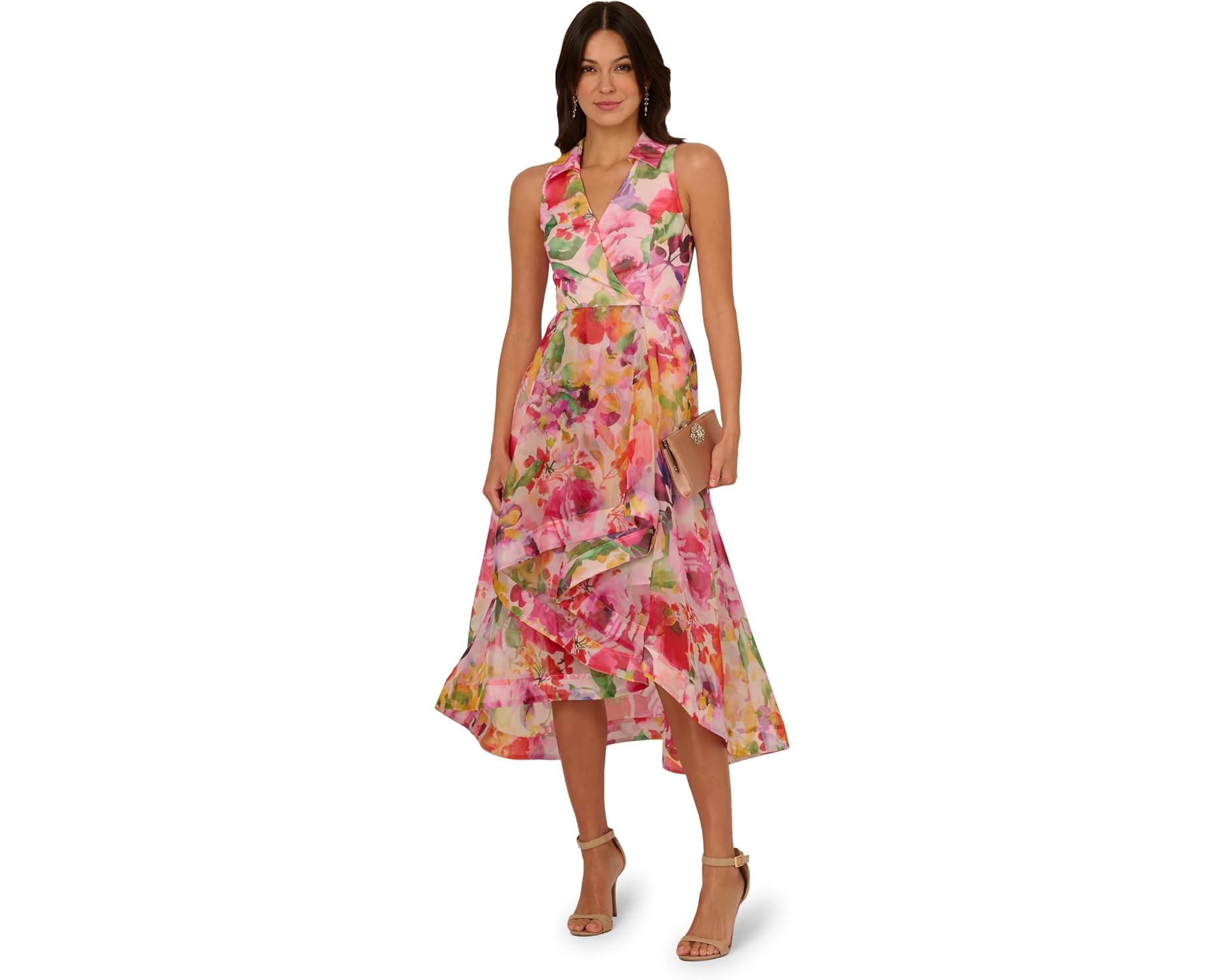 (取寄) アドリアナ パぺル レディース プリンテッド ハイロ&mdash; ドレス Adrianna Papell women Printed High-Low Dress Pink Multi 1｜スウィートラグ