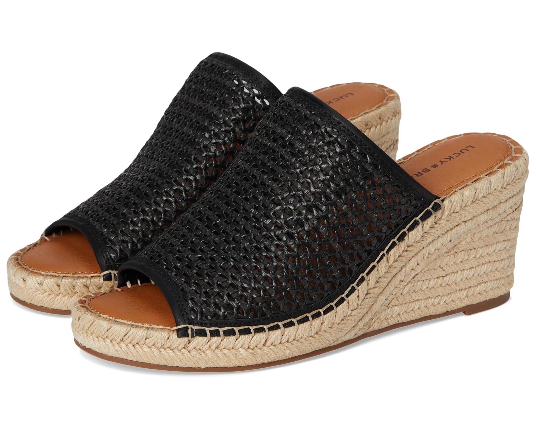 (取寄) ラッキーブランド レディース カブリア ウーブン エスパドリーユ ウェッジ サンダル Lucky Brand women Cabriah Woven Espadrille Wedge Sandals Black/Black｜スウィートラグ