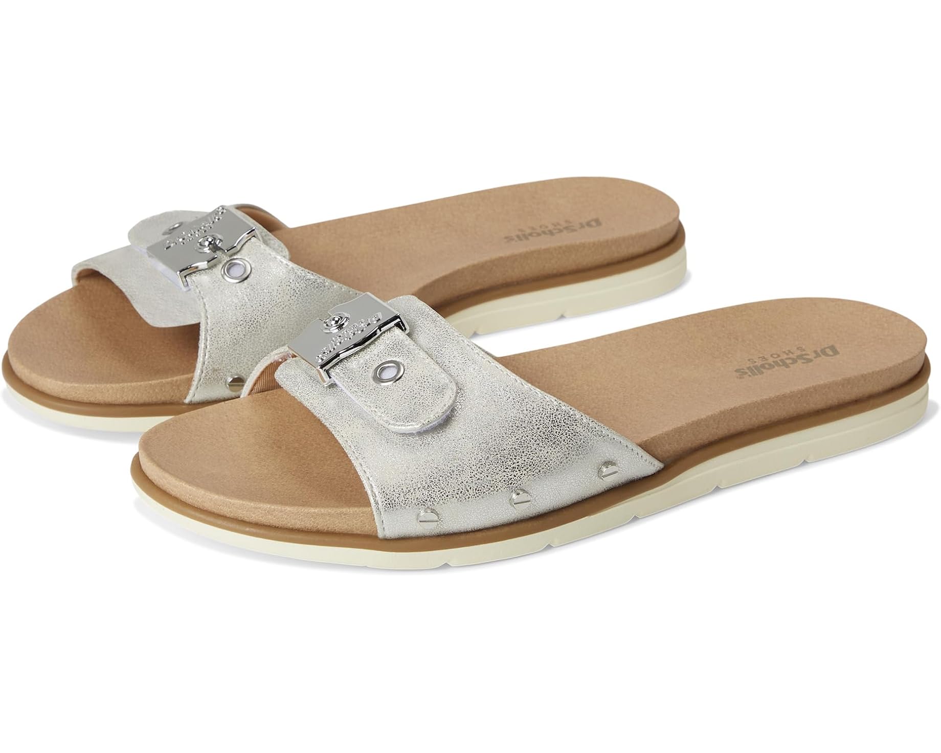 (取寄) レディース ナイス アイコニック フラッツ サンダル Dr. Scholl's women Nice Iconic Flat Sandal Metallic Silver Grey｜スウィートラグ
