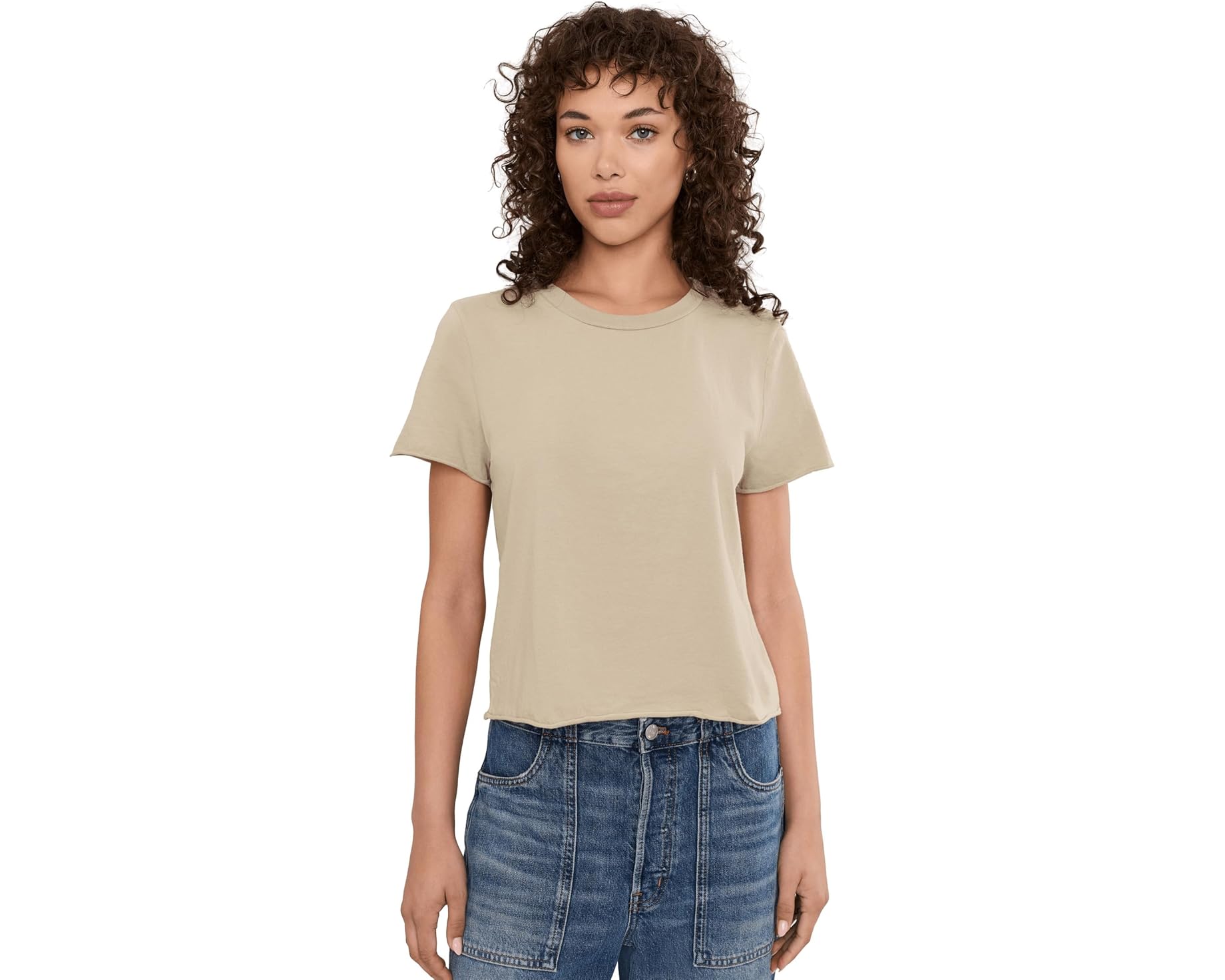 (取寄) マイケル スターズ レディース ジャッキー ロー エッジ クルー ネック ティー Michael Stars women Jackie Raw Edge Crew Neck Tee Macadamia｜スウィートラグ