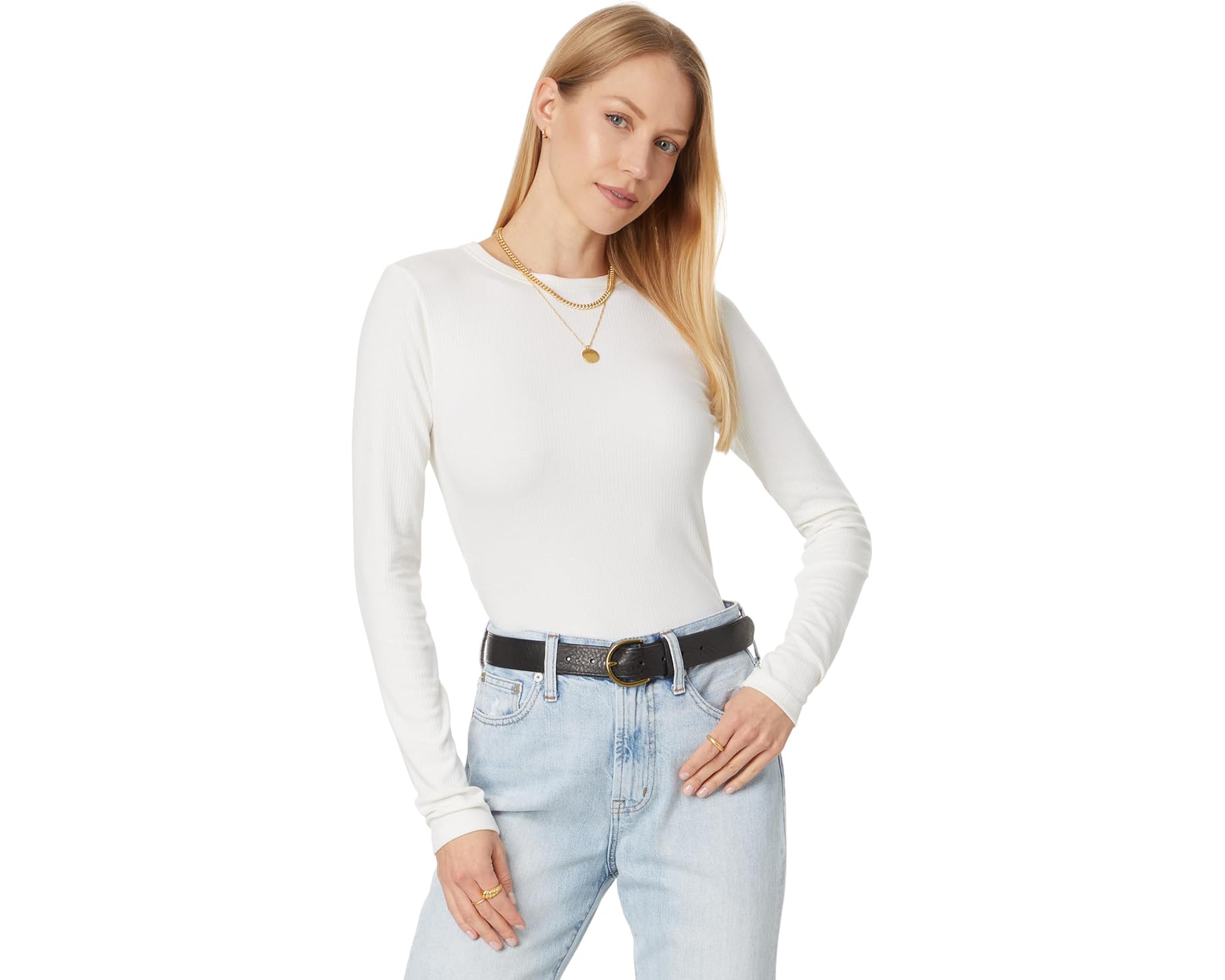 (取寄) メイドウェル レディース モーダル リブ ロング スリーブ クルー ネック Madewell women Modal Rib Long Sleeve Crew Neck Winter White｜スウィートラグ