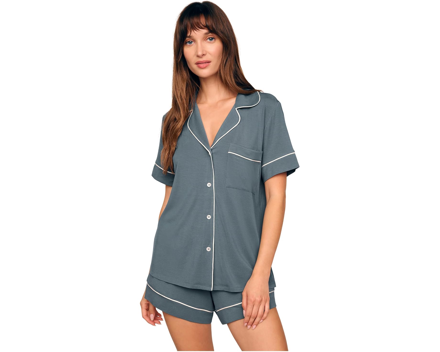 (取寄) エバージェイ レディース ジゼル リラックスド-フィット ショート Pj セット Eberjey women Gisele Relaxed Short PJ Set Stone Blue/Ivory｜スウィートラグ