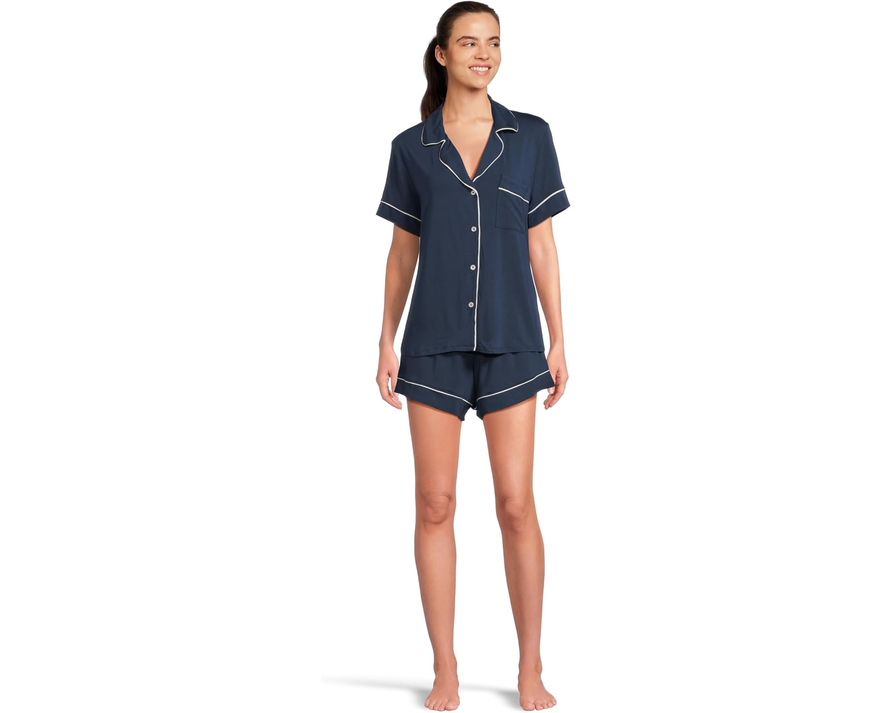(取寄) エバージェイ レディース ジゼル リラックスド-フィット ショート Pj セット Eberjey women Gisele Relaxed Short PJ Set Navy/Ivory｜スウィートラグ
