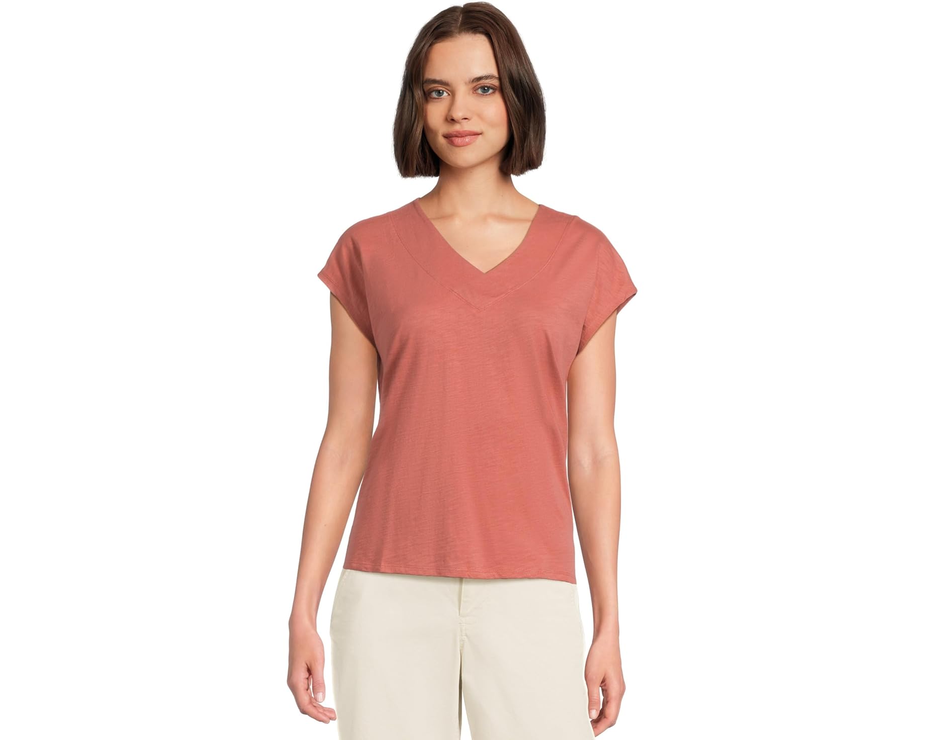 (取寄) エルエルビーン レディース オーガニック コットン V-ネック キャップ スリーブ ティー L.L.Bean women Organic Cotton V-Neck Cap Sleeve Tee Sienna Brick|スウィートラグ