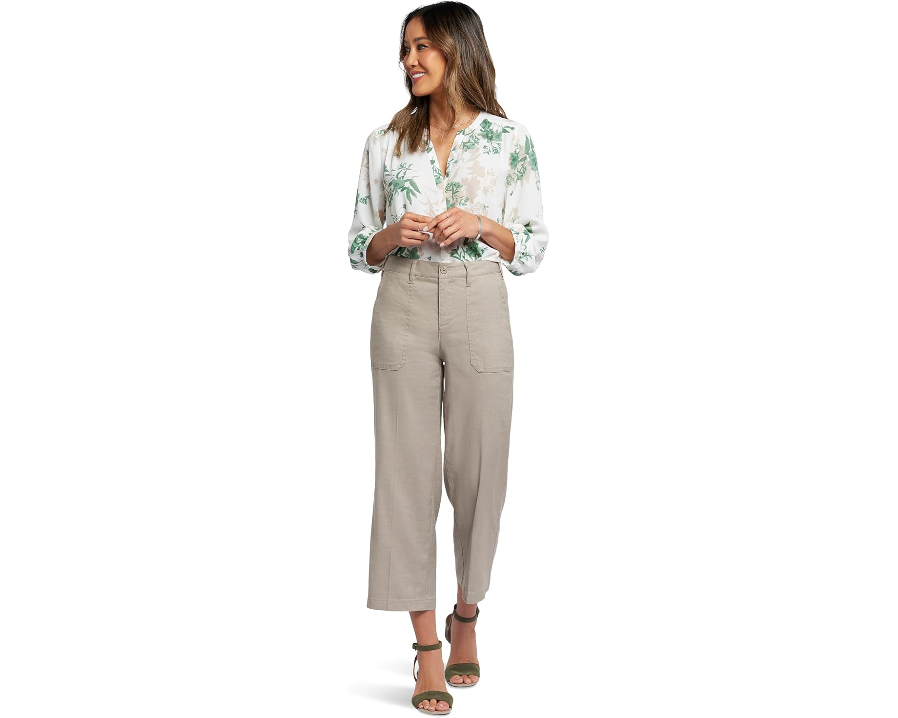 (取寄) エヌワイディージェイ ワイド レッグ クロップド カーゴ NYDJ Wide Leg Cropped Cargo Saddlewood|スウィートラグ