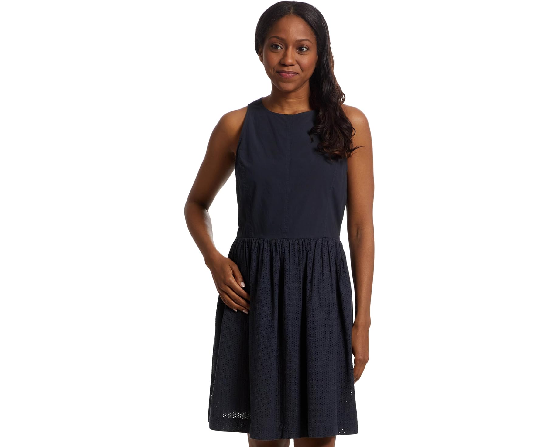 (取寄) リラ P レディース アイレット ハイ-ネック ミニ ドレス Lilla P women Eyelet High-neck Mini Dress Navy｜スウィートラグ