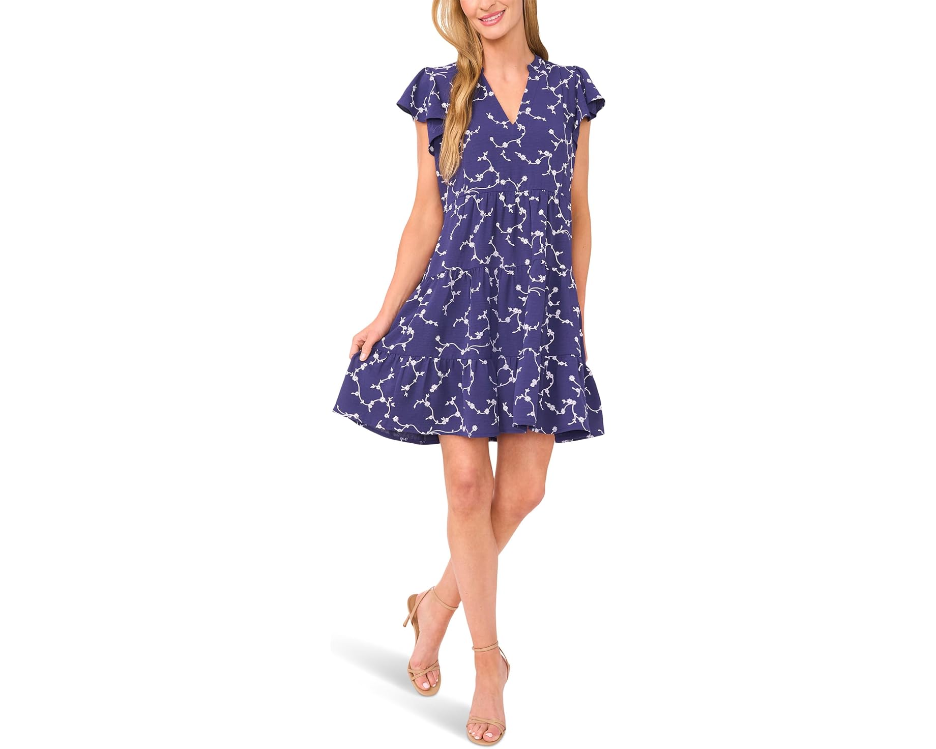(取寄) シーシー レディース ショート スリーブ ラッフル ティアード ドレス CeCe women Short Sleeve Ruffle Tiered Dress Classic Navy｜スウィートラグ 22,755円
