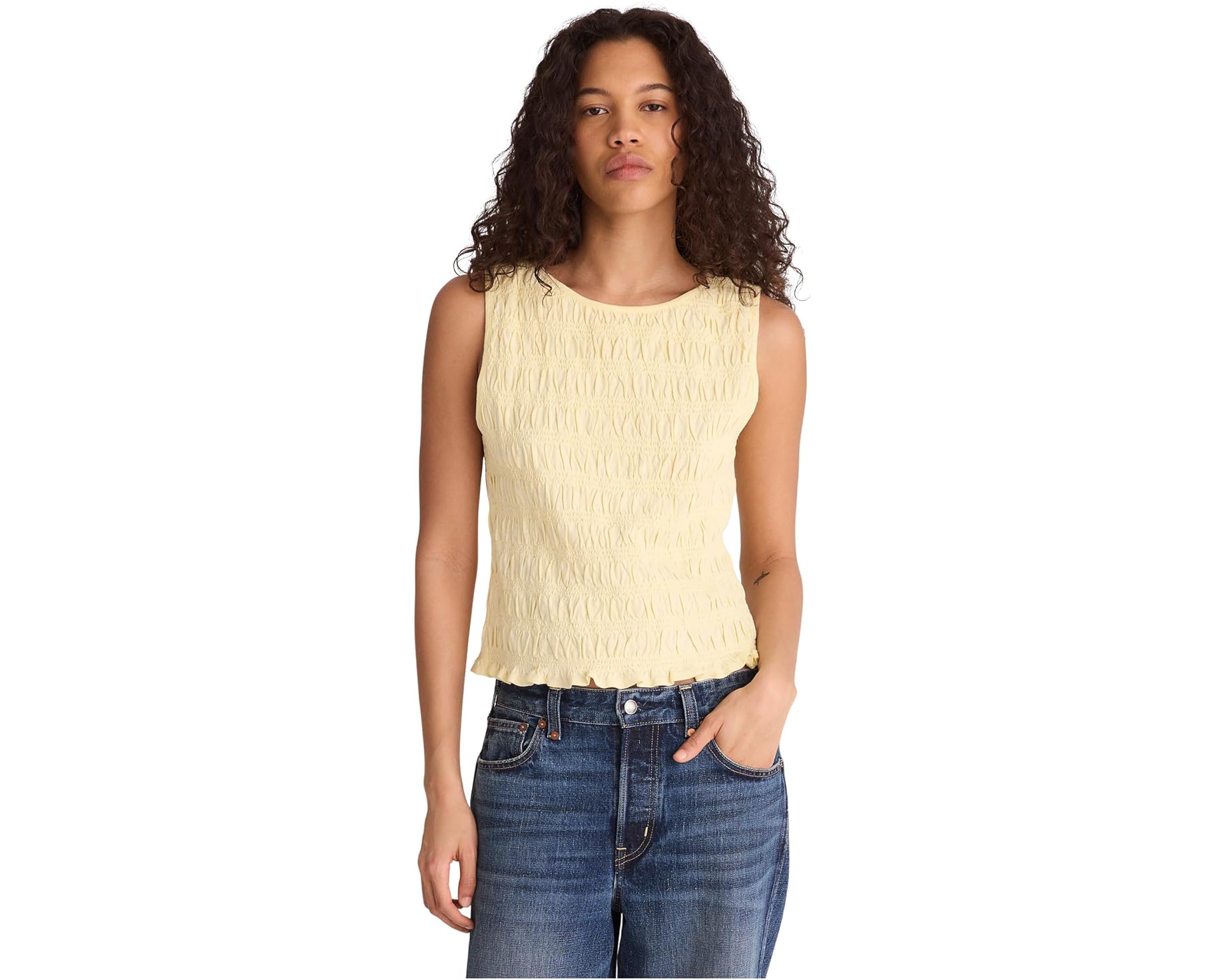 (取寄) メイドウェル レディース スモック ボートネック タンク Madewell women Smocked Boatneck Tank Sheer Pineapple｜スウィートラグ