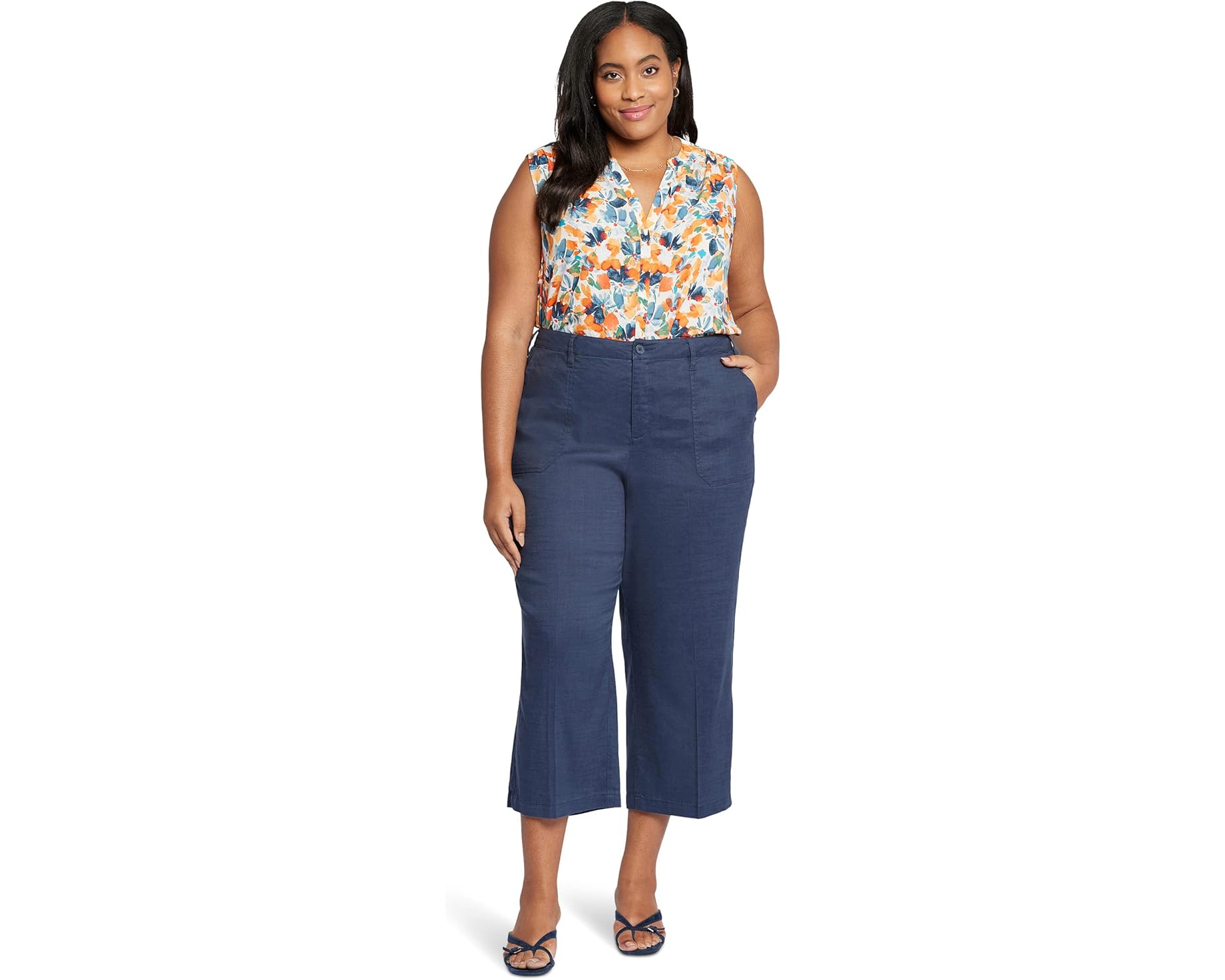 (取寄) エヌワイディージェイ レディース プラス サイズ ワイド レッグ クロップド カーゴ NYDJ women Plus Size Wide Leg Cropped Cargo Oxford Navy|スウィートラグ
