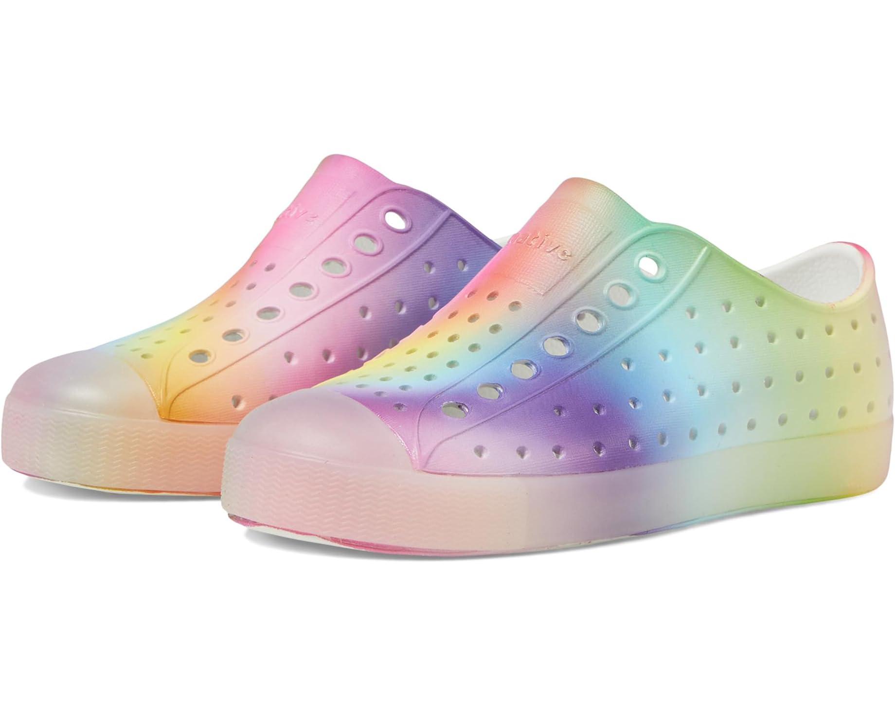 (取寄) ネイティブシューズ キッズ ジェファーソン プリント (リトル キッド/ビッグ キッド) Native Shoes kids Jefferson Print (Little Kid/Big Kid) Shell White/Translucent/Rainbow Blur｜スウィートラグ