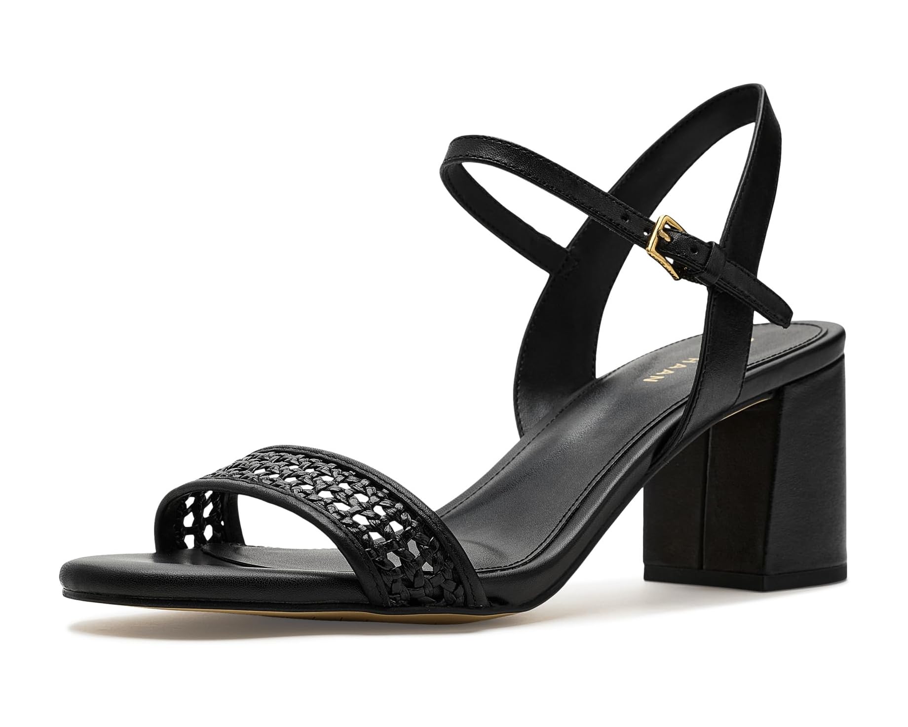 (取寄) コールハーン レディース ジョシー ブロック ヒール サンダル (65 mm) Cole Haan women Josie Block Heel Sandal (65 mm) Black Leather/Black Woven｜スウィートラグ