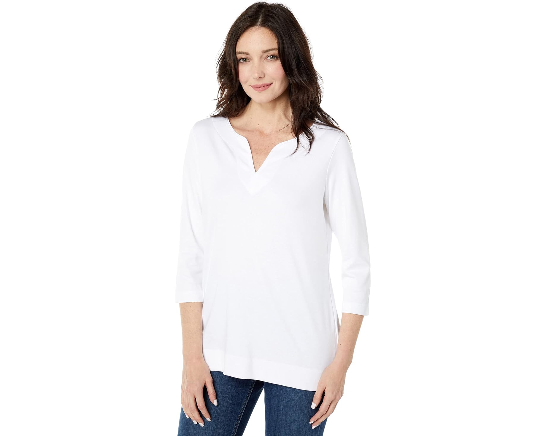 (取寄) エルエルビーン レディース ピマ トップス スプリットネック チュニック 3/4 スリーブ L.L.Bean women Pima Tops Split-Neck Tunic 3/4 Sleeve White｜スウィートラグ 10,458円