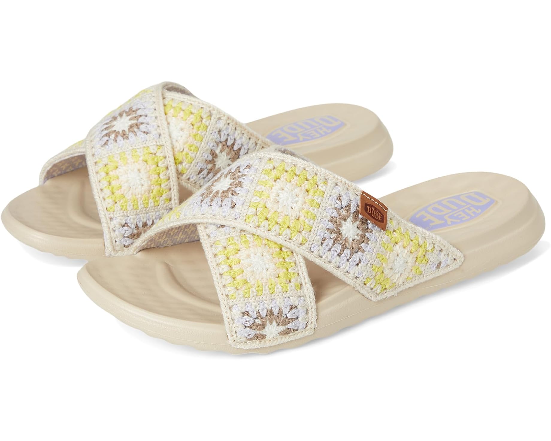 (取寄) ヘイ デュード レディース クリスティ スライド コテージ クローシェ Hey Dude women Christi Slide Cottage Crochet Egret/Lavender/Multi｜スウィートラグ