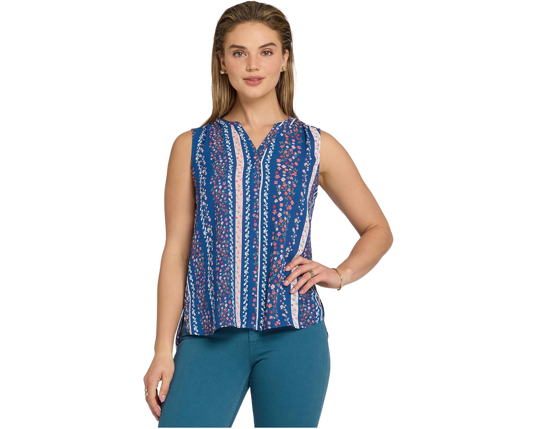 (取寄) エヌワイディージェイ レディース スリーブレス ピンタック ブラウザ NYDJ women Sleeveless Pintuck Blouse Floral Ribbons|スウィートラグ