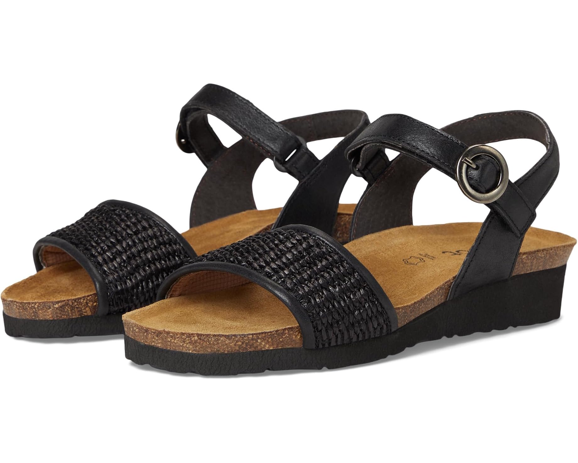 (取寄) ナオト レディース セシル Naot women Cecile Black Shiny Leather/Black Raffia|スウィートラグ