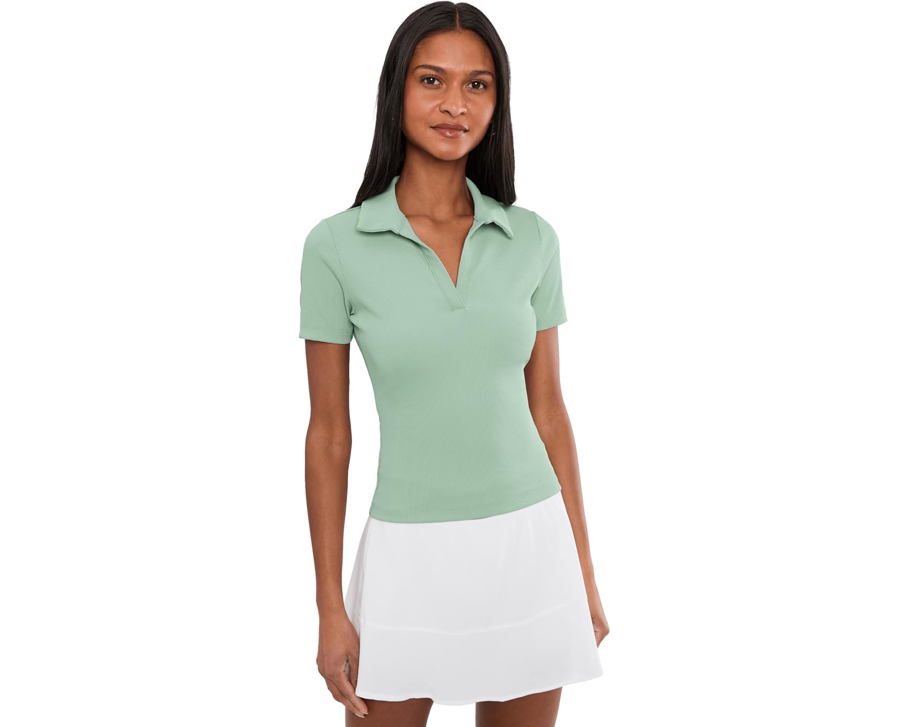 (取寄) トラヴィスマシュー レディース ムーブニット ショート スリーブ V-ネック ポロ TravisMathew women Moveknit Short Sleeve V-Neck Polo Jade｜スウィートラグ