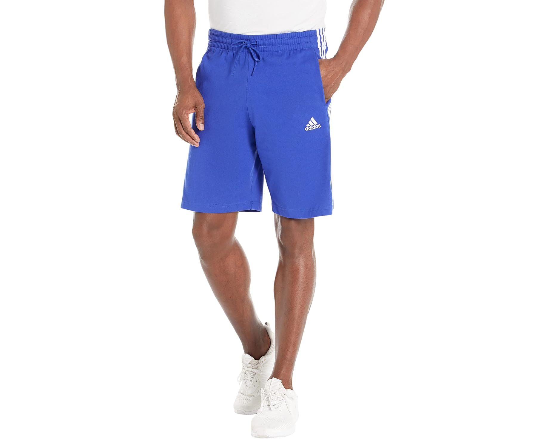 (取寄) アディダス メンズ エッセンシャル 3ストライプ シングル ジャージ ショーツ adidas men Essentials 3-Stripes Single Jersey Shorts Semi Lucid Blue/White｜スウィートラグ