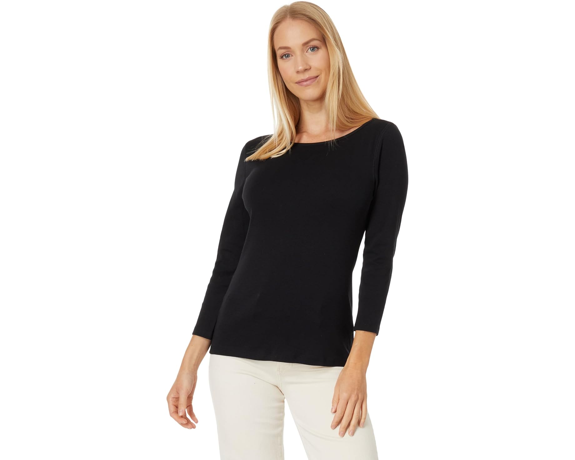 (取寄) リラ P レディース 1X1 リブ 3/4 スリーブ ボートネック トップ Lilla P women 1x1 Rib 3/4 Sleeve Boatneck Top Black|スウィートラグ