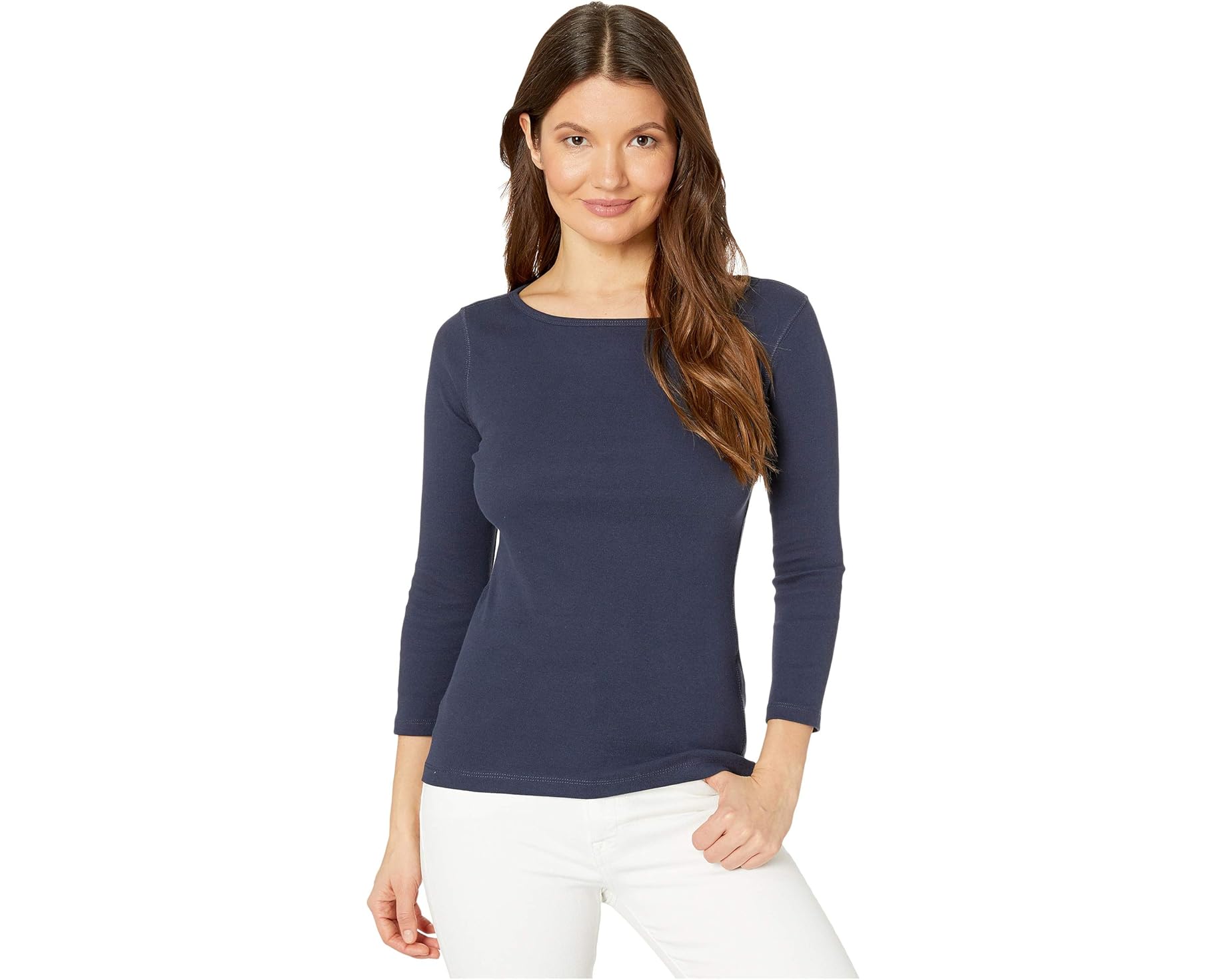 (取寄) リラ P レディース 1X1 リブ 3/4 スリーブ ボートネック トップ Lilla P women 1x1 Rib 3/4 Sleeve Boatneck Top Dark Navy｜スウィートラグ