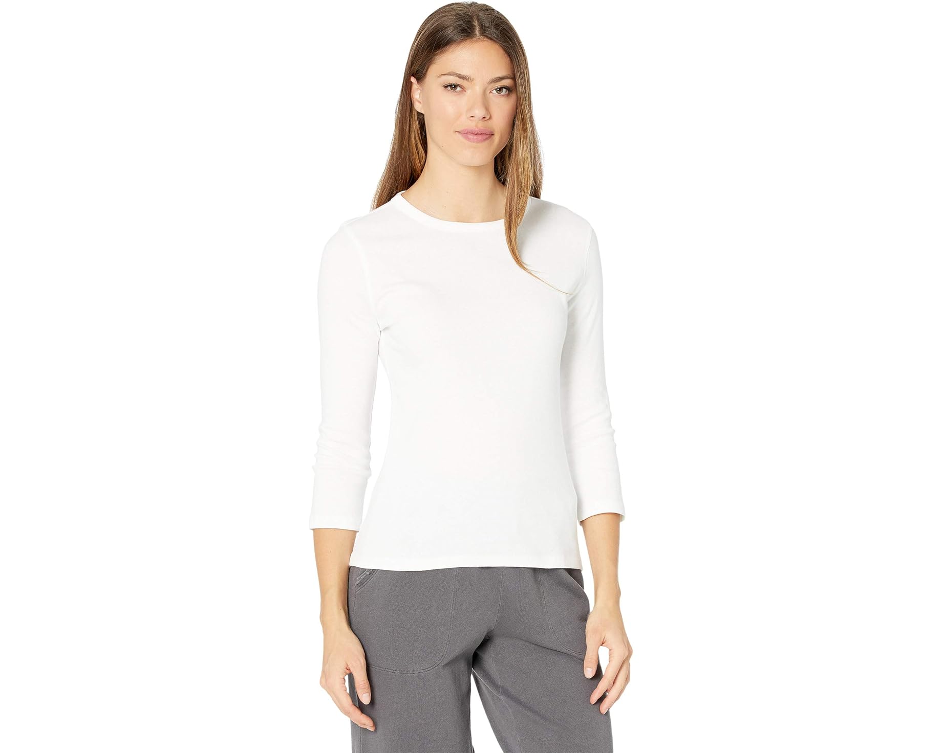(取寄) リラ P レディース 1X1 リブ 3/4 スリーブ クルーネック ティー Lilla P women 1x1 Rib 3/4 Sleeve Crewneck Tee White|スウィートラグ
