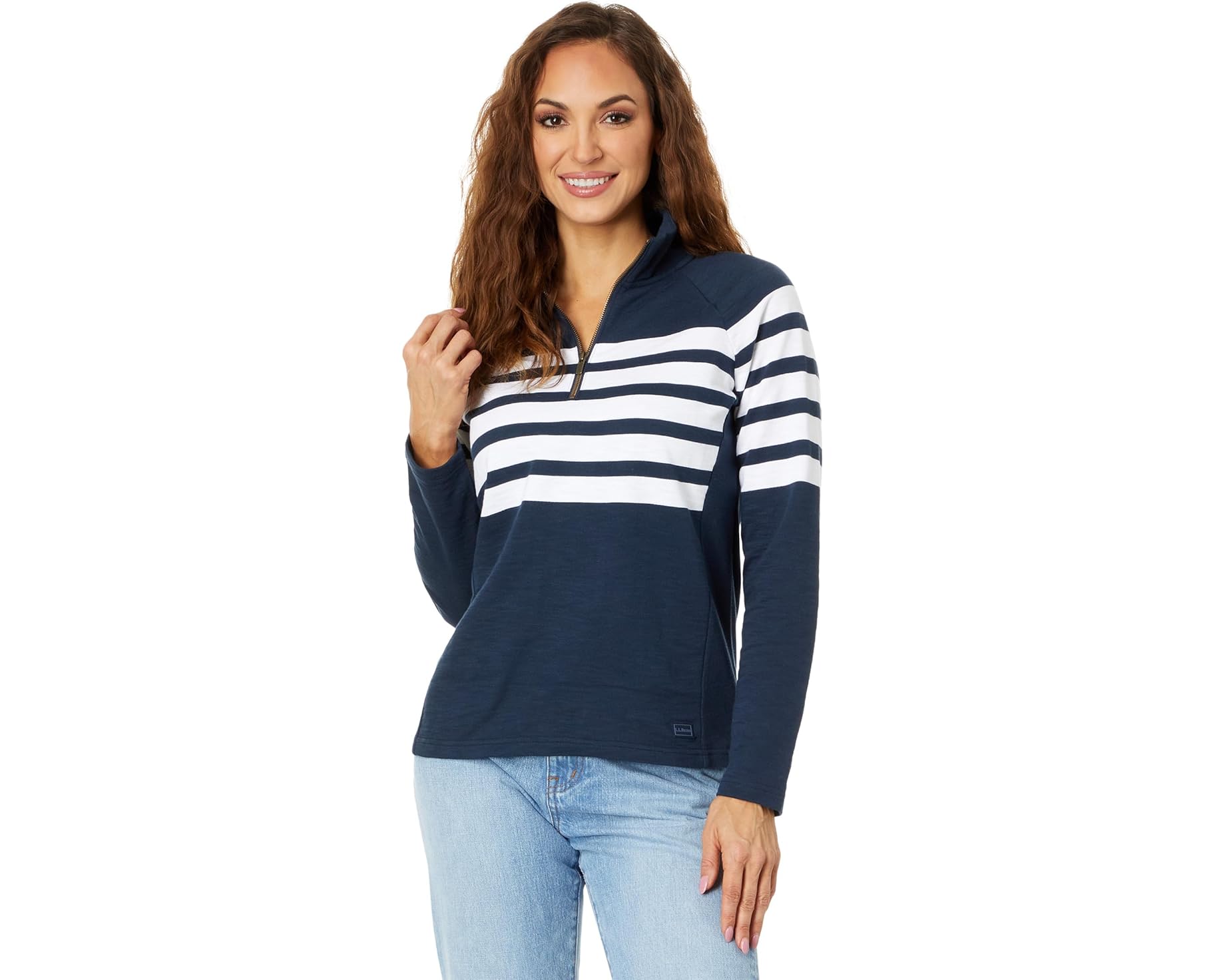 (取寄) エルエルビーン レディース ピークス アイランド 1/4 ジップ L.L.Bean women Peaks Island 1/4 Zip Classic Navy/White｜スウィートラグ