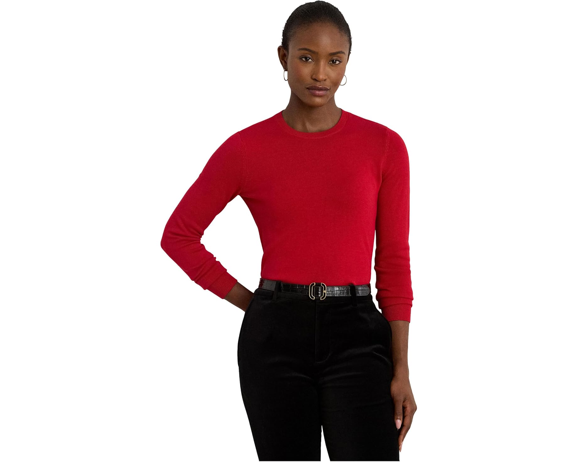 (取寄) ローレン ラルフローレン レディース ピティート コットンブレンド セーター Lauren Ralph Lauren women Petite Cotton-Blend Sweater Ralph Red|スウィートラグ