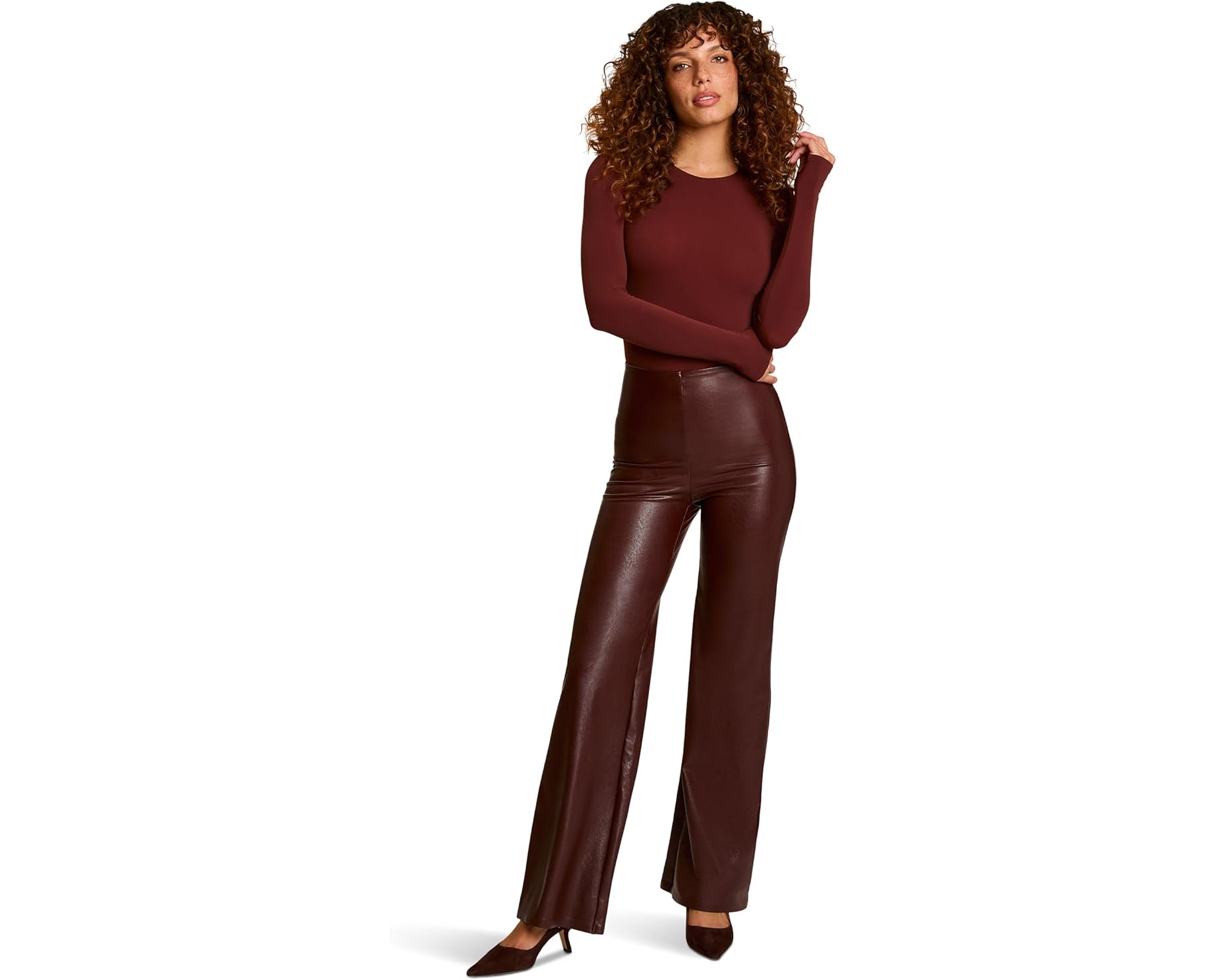 (取寄) コマンドー レディース フォー レザー ワイド レッグ パンツ Commando women Faux Leather Wide Leg Pants Oxblood|スウィートラグ