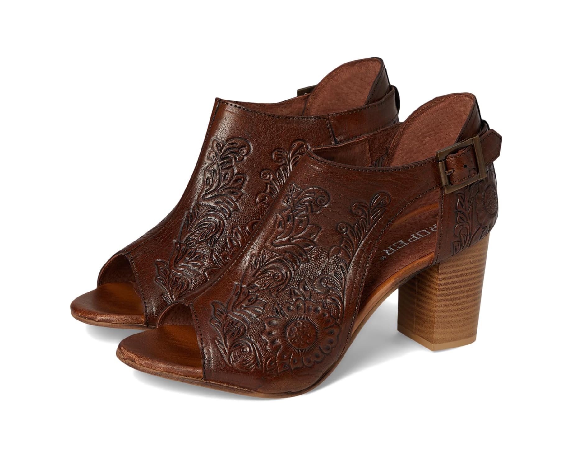 (取寄) ローパー レディース ミカ クローズド バック Roper women Mika Closed Back Tan Floral Tooled Leather｜スウィートラグ